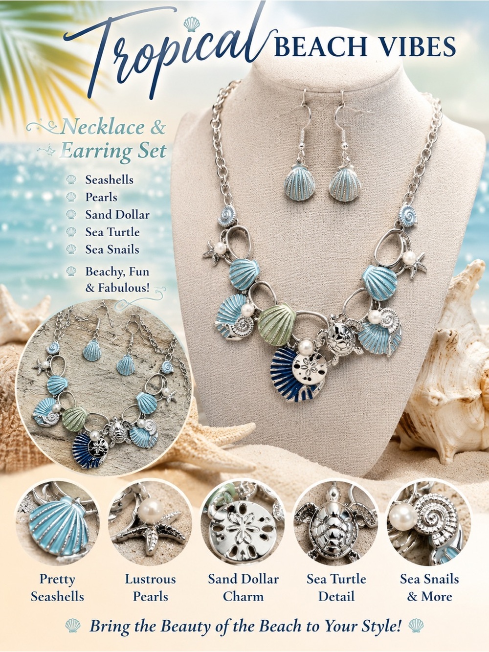 paparazzi Blue & Green Seashell Necklace & Earring Set